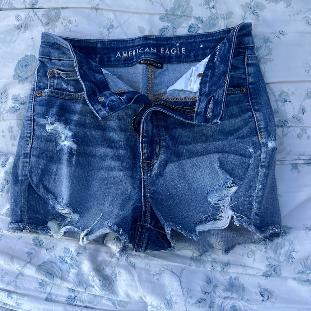 American Eagle Blue Distressed Jean Shorts